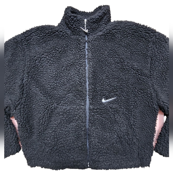 Nike Sportswear Sherpa Swoosh Womens Crop Zip Jacket Size Med - Picture 3 of 15